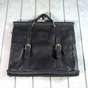VTG Accent International Soft Black Leather Shell Brief Case PC Computer Bag